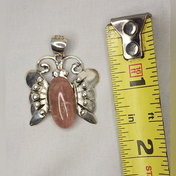 Silver and Pink Gemstone Butterfly Necklace - Picture 2 of 6
